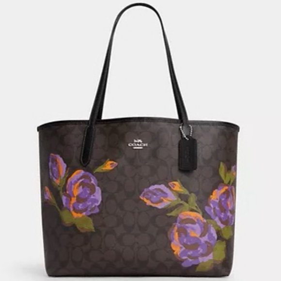 🌸Coach City Tote In Signature Canvas With Rose Print - Picture 1 of 7